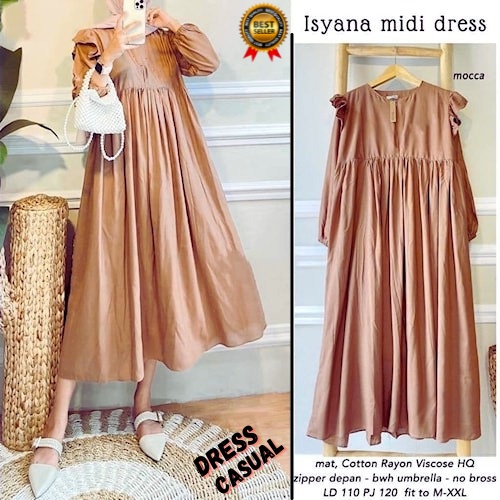 Long Dress ISYANA MIDI DRESS / Dress Casual Model Midi / Baju gamis Wanita / Pakaian Wanita / Gamis / Dres Muslimah / Baju Wanita Kekinian / Daster / Kondangan