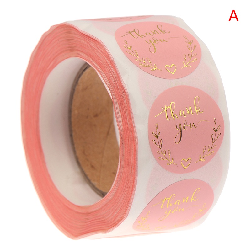 # Kaos T-Shirt Wanita Lengan Pendek Motif Print #500pcs Stiker Bundar Tulisan Thank You Warna Pink Untuk Segel