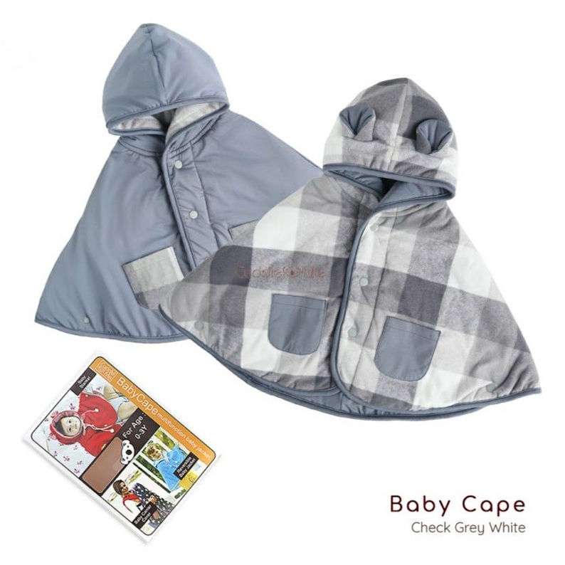 CUDDLEME BABYCAPE SELIMUT JAKET BOLAK BALIK MANTEL KOREA KADO BAYI-Check grey
