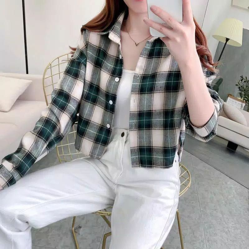 crop top tartan / crop top flanel / kemeja crop wanita-Motif 01