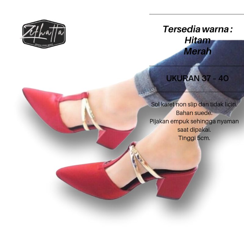 sepatu hak wanita high heels tinggi 5cm suede warna hitam dan merah fashion cewek korea pesta BG14