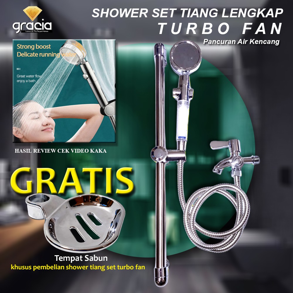 Shower Turbo Head Water Saving High-Pressure Rainfall Propeller ABS Jet Shower Head 360 Rotation Toilet Bathroom Accessories Shower Pancuran Air Kencang / Hand Shower Tiang Stainless / Shower Kipas Pancuran Air Deras