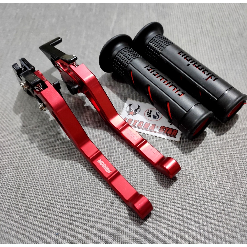 Paket Variasi Tiger/CBR150R/CB150R/Versa/Megapro/Sonic/SatriaFU Handle CNC Setelan Handle + Grip domino sisik MERAH