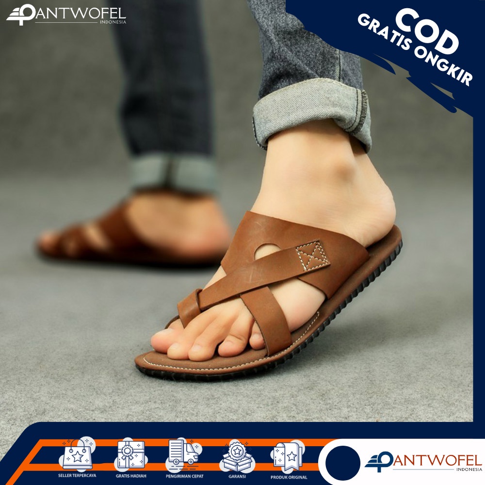 PTW X IRTO - Sendal Jepit Kulit Sapi Asli Unisex Pria Wanita Kualitas Premium Ukuran 39 - 43 Warna Cokelat Hitam Tan - Sandal Capit Kasual Hangout Nongkrong Nikahan Lamaran Undangan Kondangan Liburan Traveling Main Jalan-Jalan Pakalolo