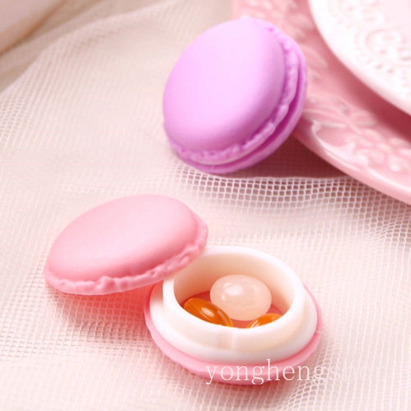 Kotak Penyimpanan Perhiasan / Cincin / Kalung / Pil Mini Portable Bentuk Macaron Warna Permen Untuk Hadiah