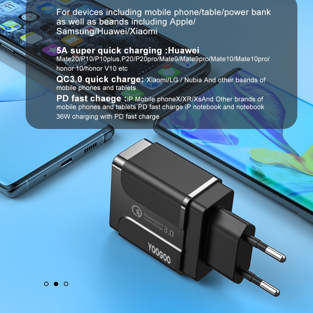 QC3.0 PD Kepala Charger 36W Smart Quick Charger Type-C+USB 3A for HUAWEI Iphone XIAOMI OPPO SAMSUNG