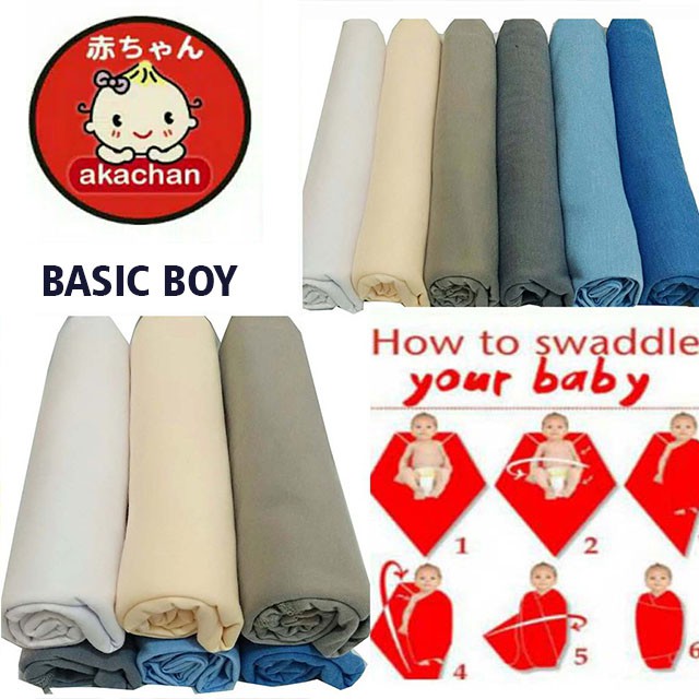 BASIC GIRL Akachan Baby Swaddle Bedong Kain Kaos Polos Pink abutua abumuda cream putih bdbg