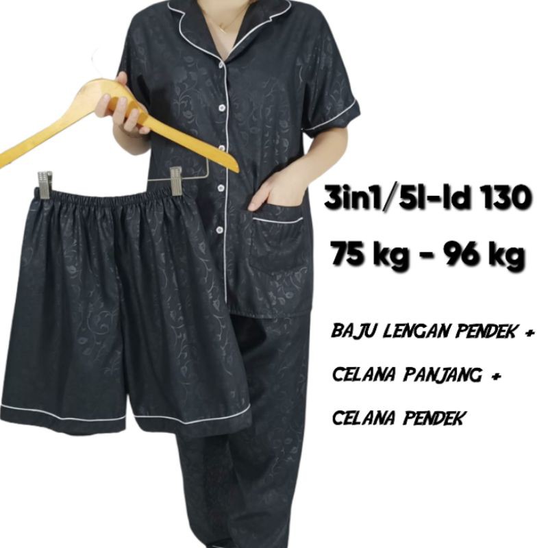 Baju Tidur Piyama JUMBO 3in1 Katun Embos Pakaian Wanita