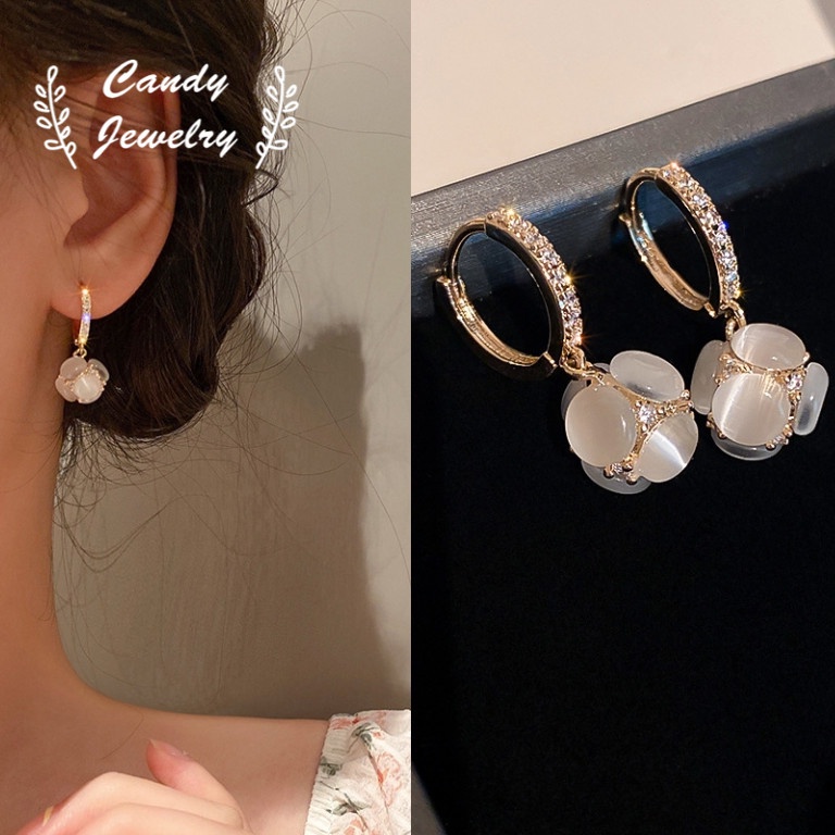 Anting Tusuk Sterling Silver 925 Model Bola Opal Warna Permen Gaya Korea Untuk Wanita