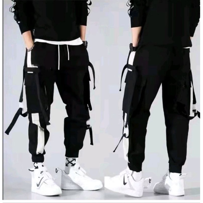 joger Cargo kombinasi Lis putih/ celana panjang pria/ celana panjang Korean style