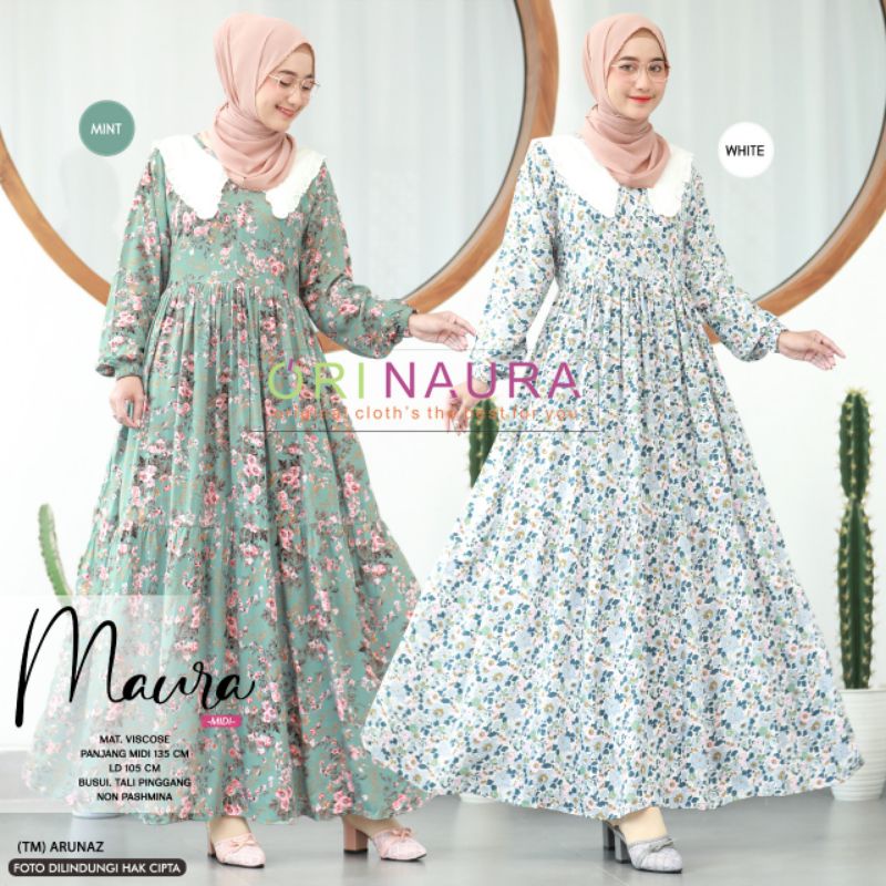 Maura Midi motif bunga ORI Naura gamis kekinian