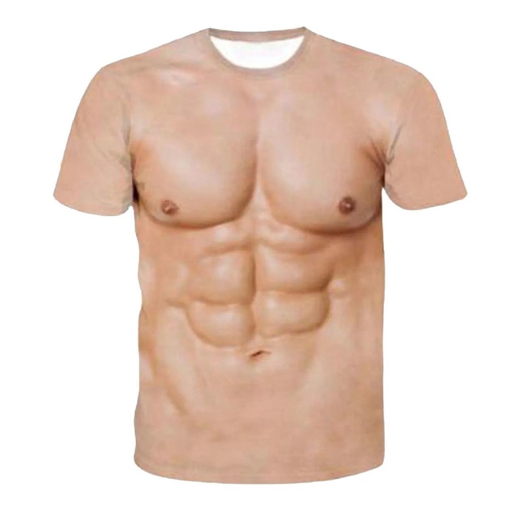 Musim Panas Produk Baru Kepribadian Kreatif Lucu Otot Pria Pakaian 3D Digital Printing Seksi Macho Abs T-shirt