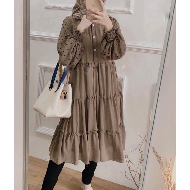 SHERLI TUNIK MOTIF POLKADOT BUSUI FRIENDLY ATASAN BAJU TUNIK WANITA