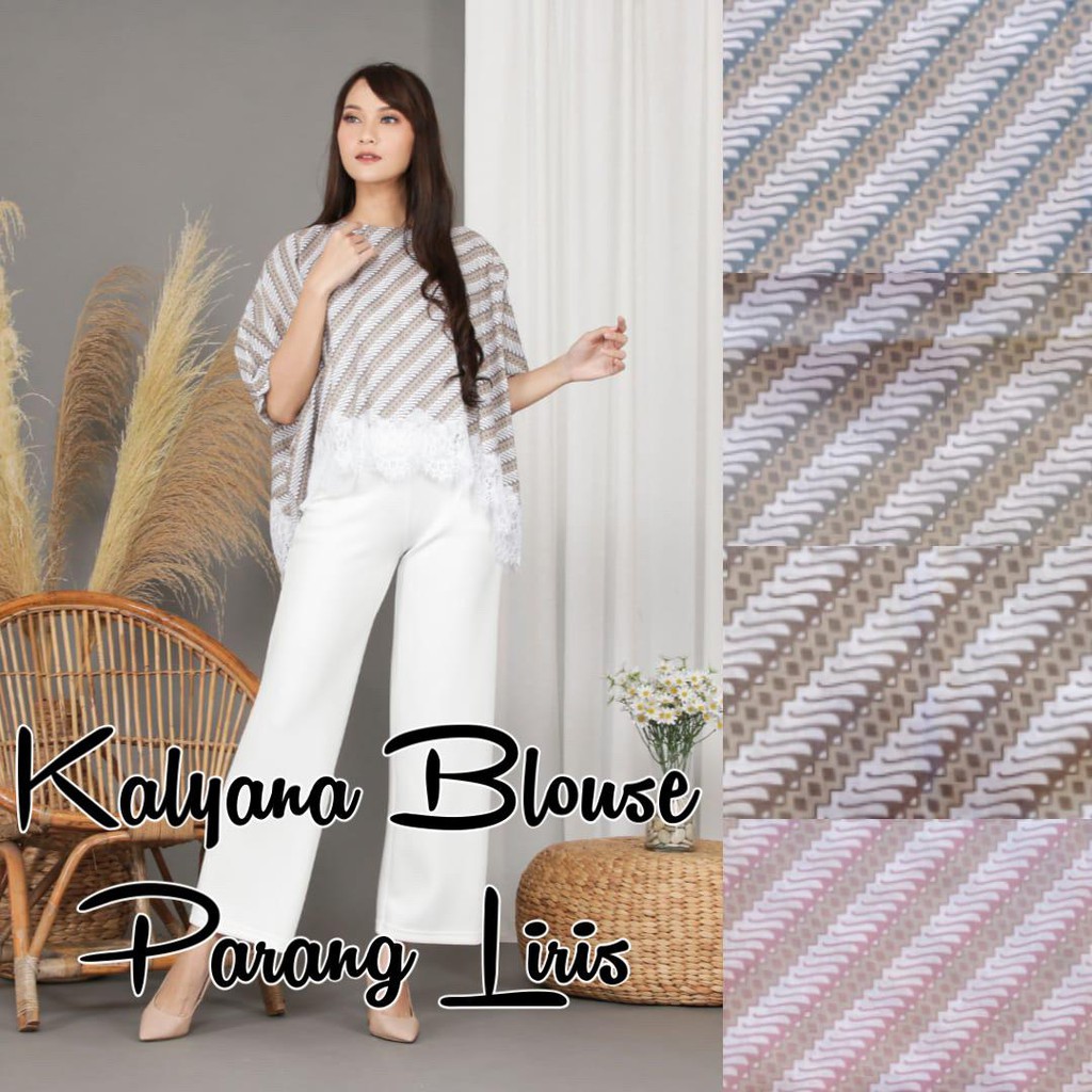 Batwing Kalyana Blus Parang Liris Batik Remaja Pastel Atasan Kerja Casual Outfit Kekinian Super Jumbo Renda