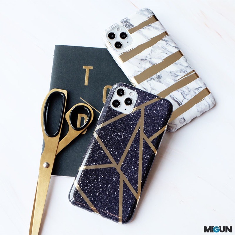 Black &amp; White Gold Foil Marble Case - softcase glossy full cover for all iPhone