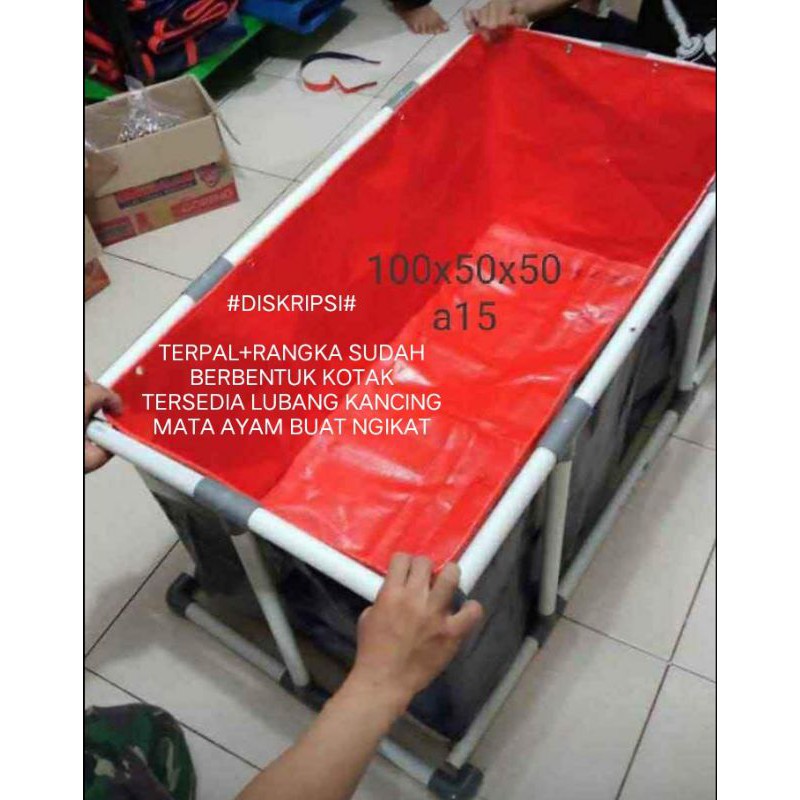 terpal kolam tipe A15 plus rangka pipa PVC ukuran 100cm x 50cm x 50cm
