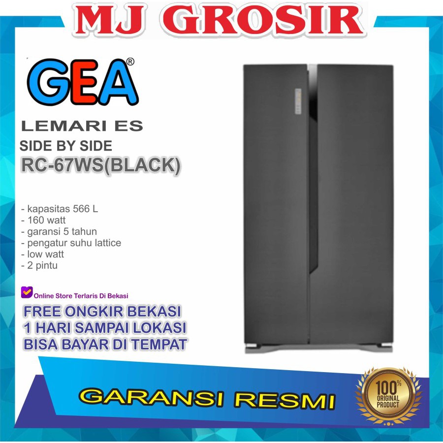 KULKAS GEA RC 67 WS LEMARI ES 2 PINTU RC67WS SIDE BY SIDE HITAM