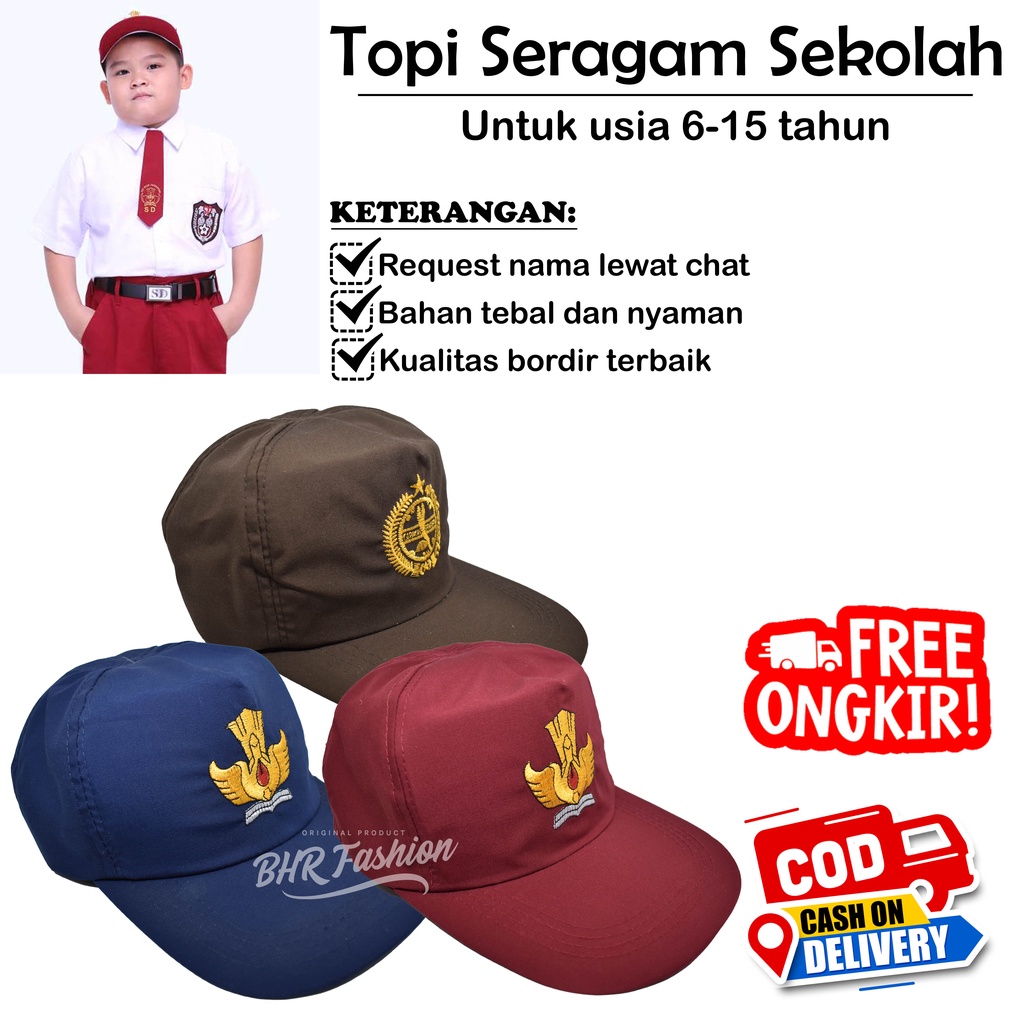 Topi Seragam Sekolah Anak Free Bordir Nama