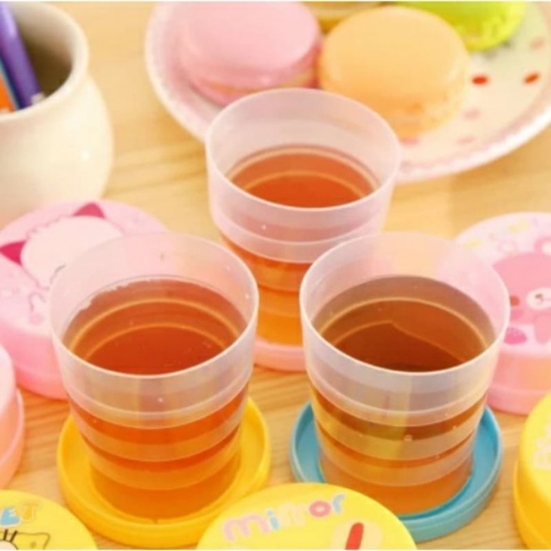 ~ PIYOSHI08 ~ Gelas Lipat Portable Tempat Minum Plastik Motif Karakter Lucu PD91