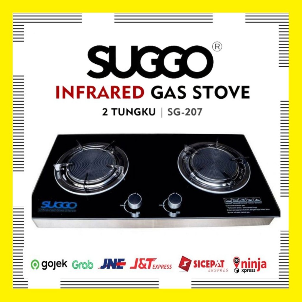 Kompor Gas Tanam Infrared SUGGO 2 Tungku SG-207/SG207 Kompor Kaca Tempered Glass SNI Hemat Gas