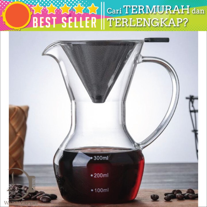 BAYAR DI TEMPAT Coffee Maker Pot V60 Teko Kopi Barista 300ml + Filter - Transparent