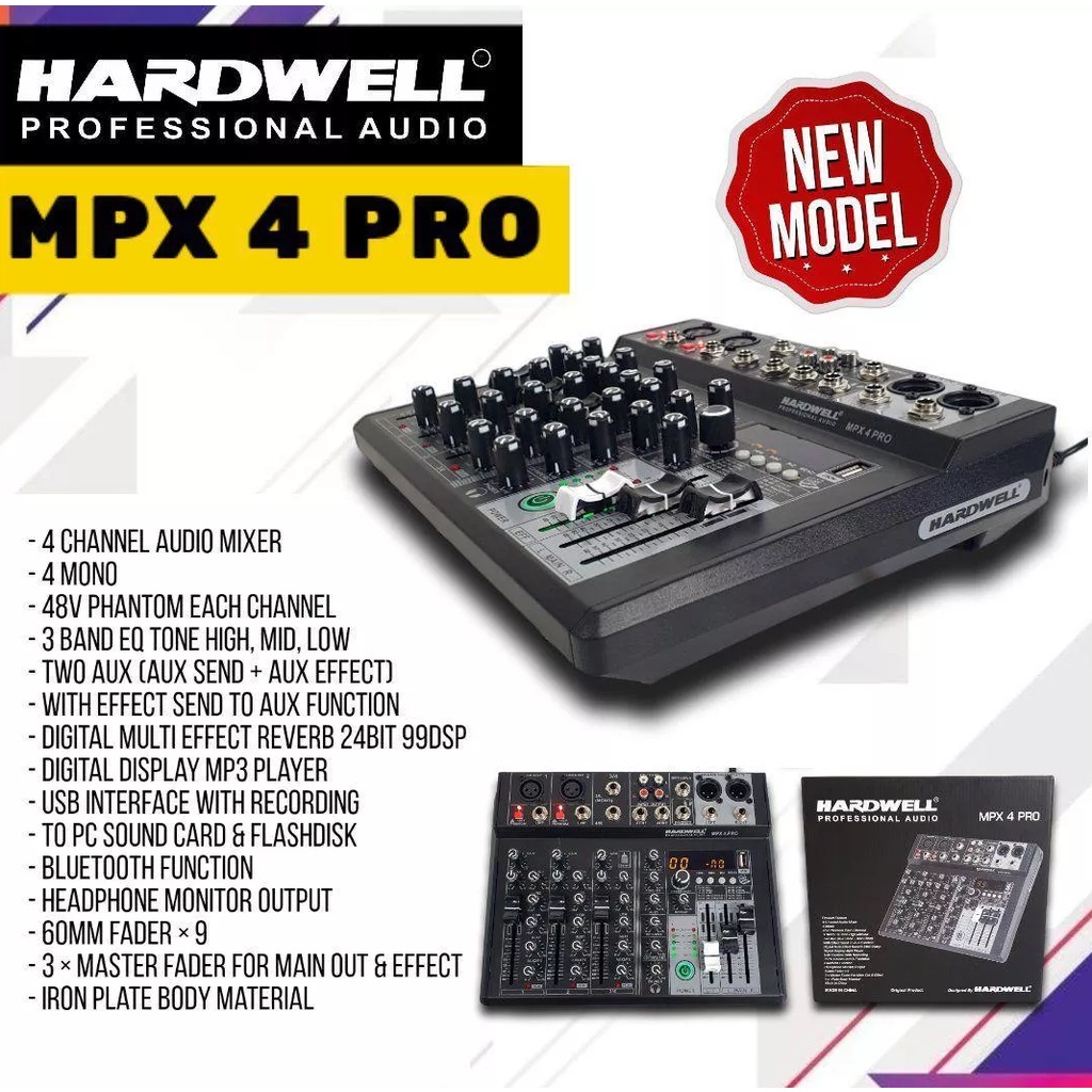 Mixer Audio 4 Channel Mixer Hardwell MPX4 Pro 4 Channel MPX-4 Pro