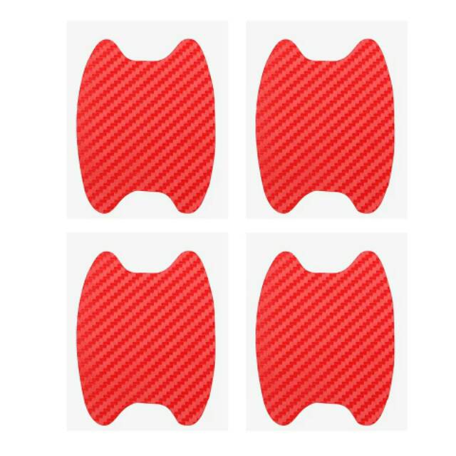 4Pcs 1 Set Merah Red Sticker Stiker Handle Gagang Pintu Mobil Carbon Door Guard Pelindung Pengaman