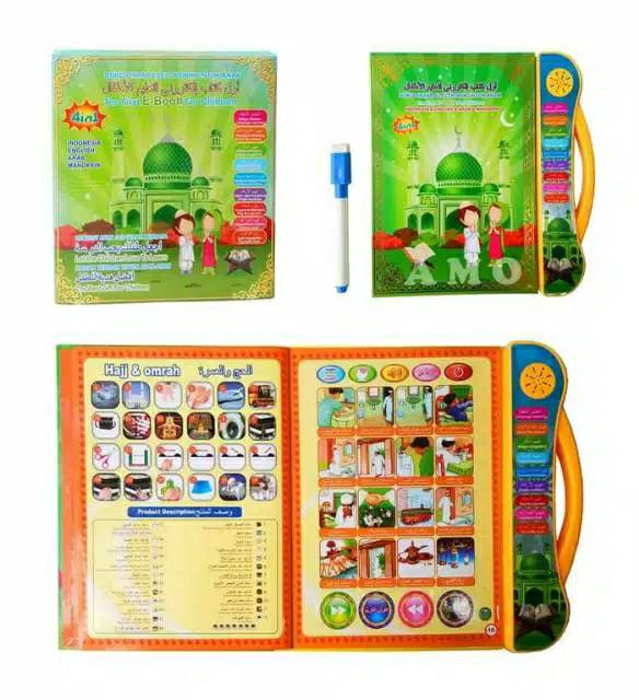 Ebook 4 bahasa mainan edukasi anak pintar muslim islamic 4 in 1 lampu hard cover-4