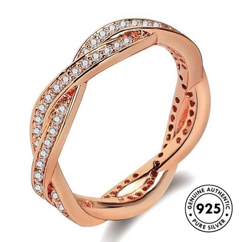 Cincin Berlian Bahan S925 Silver Warna Rose Gold