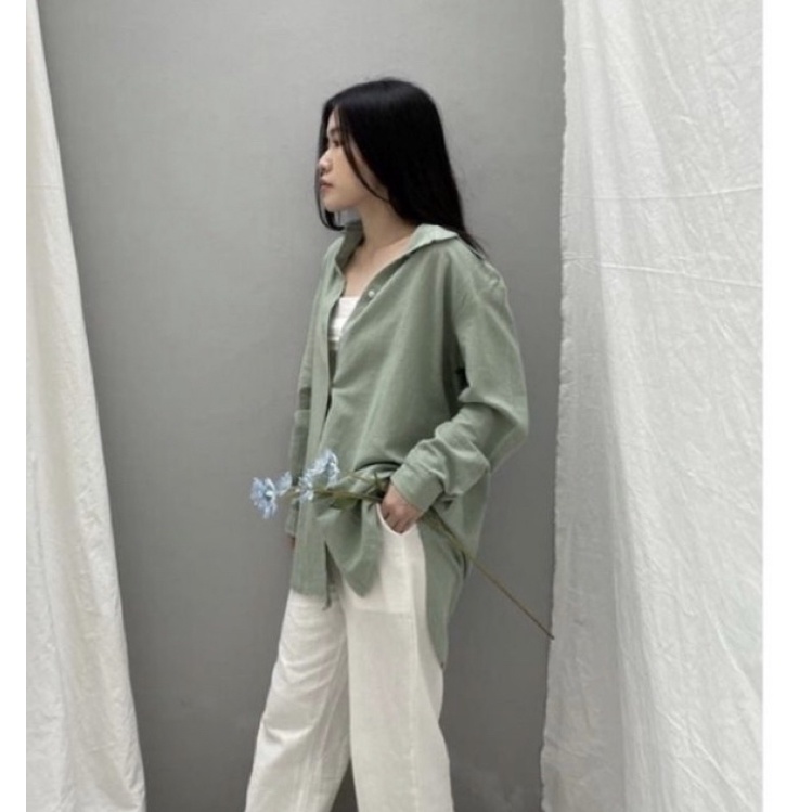 KEMEJA OVERSIZE LINEN WANITA - Linen shirt -Atasan Wanita lengan Panjang 990