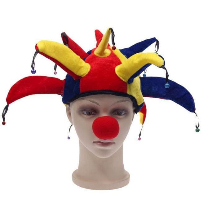 topi jester joker badut bonus hidung merah halloween pesta ulang tahun