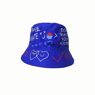 Topi Bucket Hat Korea Motif Graffiti Biru