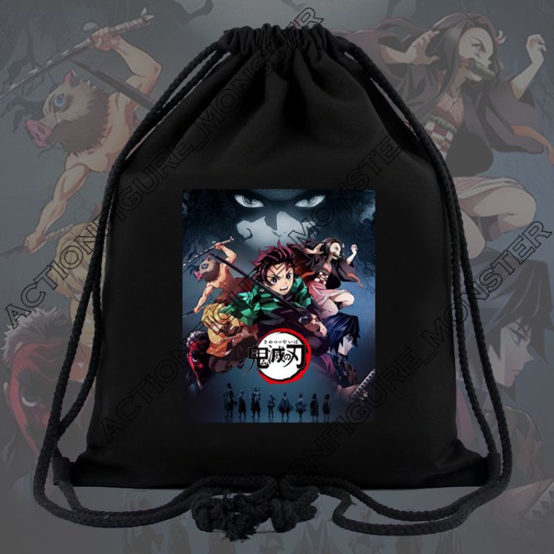 Tas Serut Anime Kimetsu No Yaiba Demon Slayer String Bag Drawstring Bag Kpop