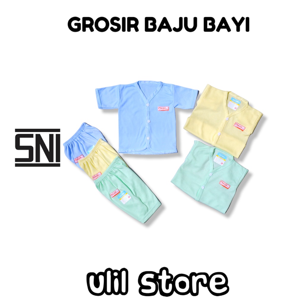 Setelan Baju Bayi Pendek Newborn ASR Baby SNI Polos Usia 0-4 Bulan