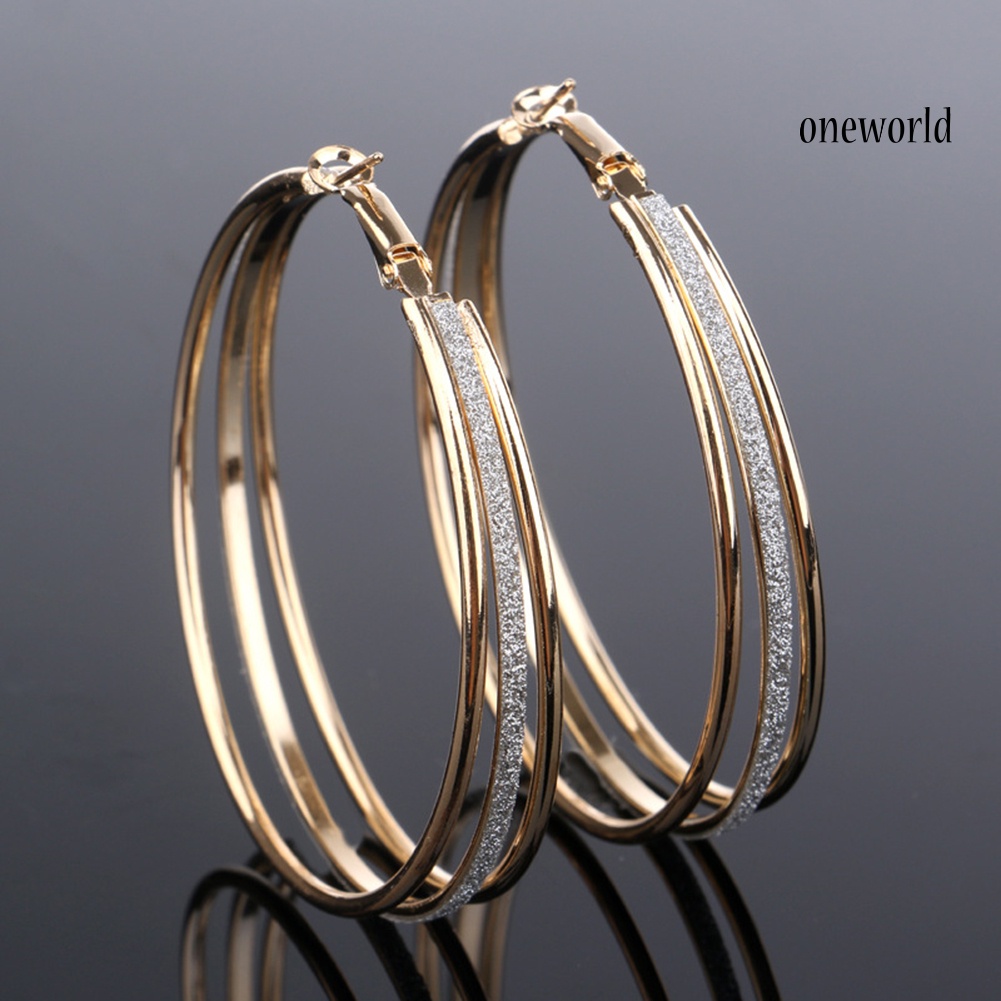 OW@ Women Fashion Frosted Multilayer Round Circle Dangle Earrings Party Jewelry Gift