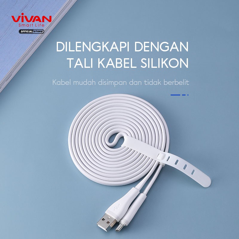 KABEL DATA VIVAN Kabel Data Type C Fast Charging SC 30CM 100CM 200CM 2.4A Quick Charge Flat Design White