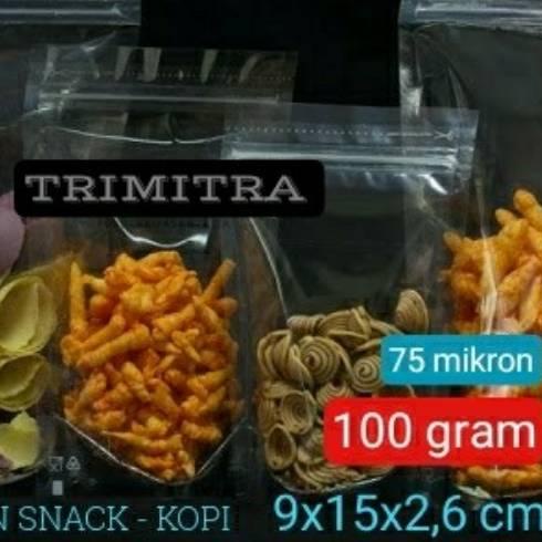Plastik Kemasan 915 Snack Standing Pouch Bening Klip Zipper 100 gram