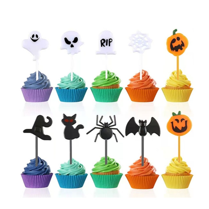 Zzz 10pcs / set Garpu Buah / Kue Mini Motif Kartun Halloween Untuk Anak