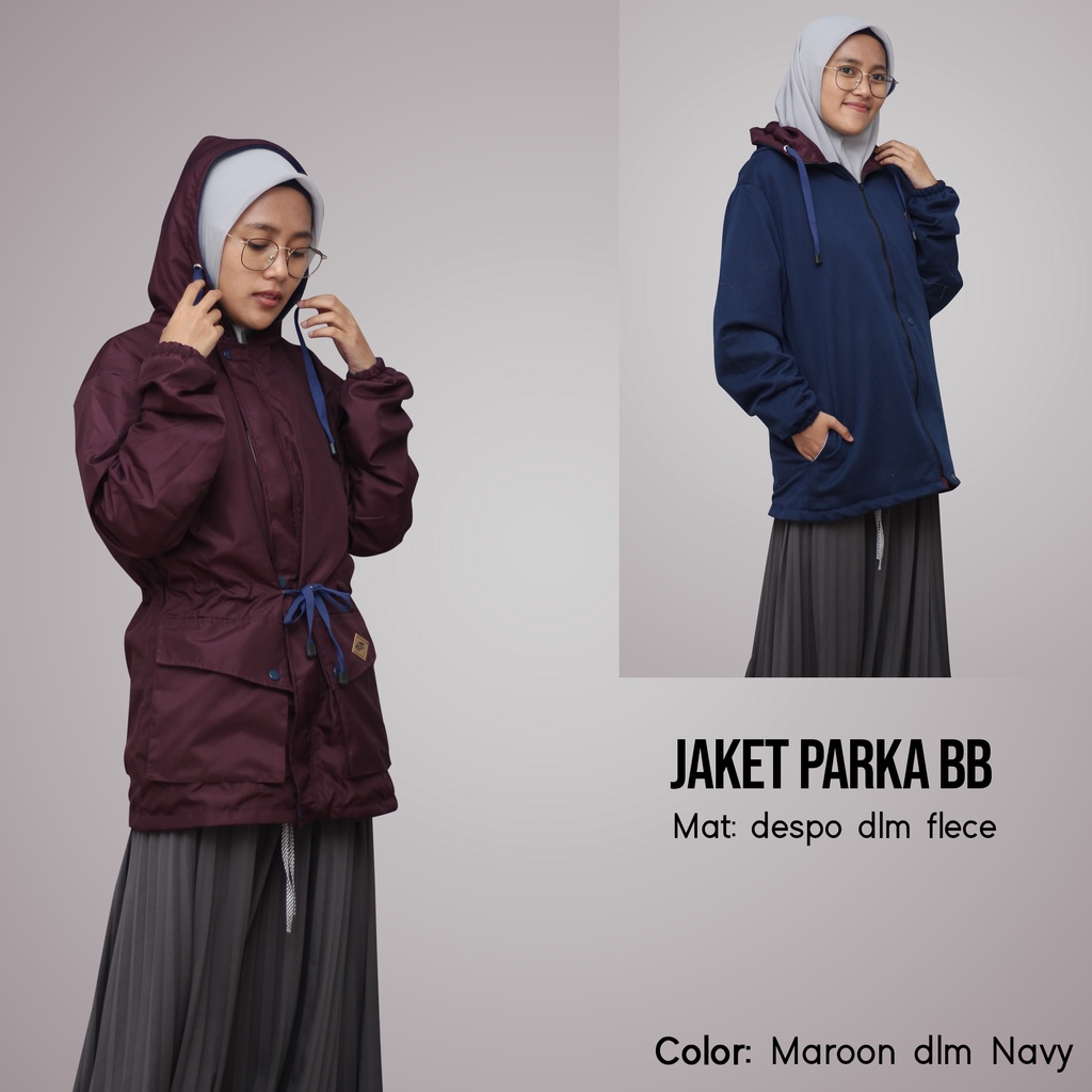 Jaket Parka Cewek Bolak Balik Dari Bahan Parasut Despo Dan Plecee