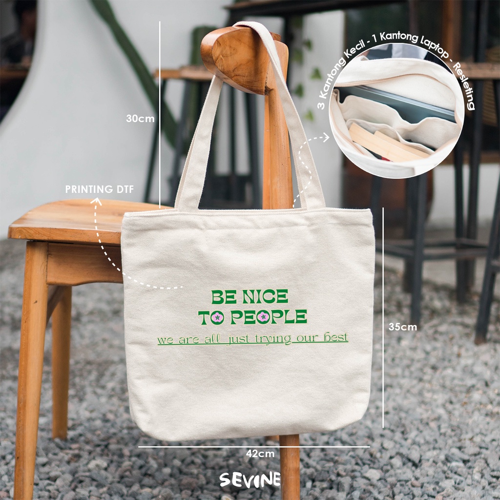 Sevine Tote Bag Kanvas Emily Resleting Kantong Tas Wanita Kuliah Sekolah Fashion Laptop Totebag Kerja Quotes Vintage Aesthetic - VB