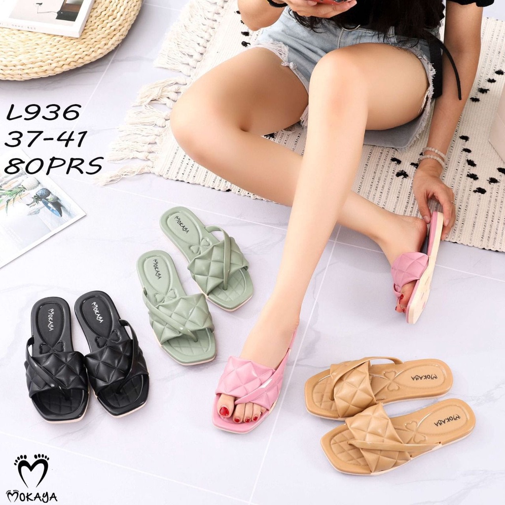 Sandal Jepit Jelly Wanita Slip Jempol Motif Kotak Empuk Elegant Mewah Import Mokaya / Size 37-41 (L936)