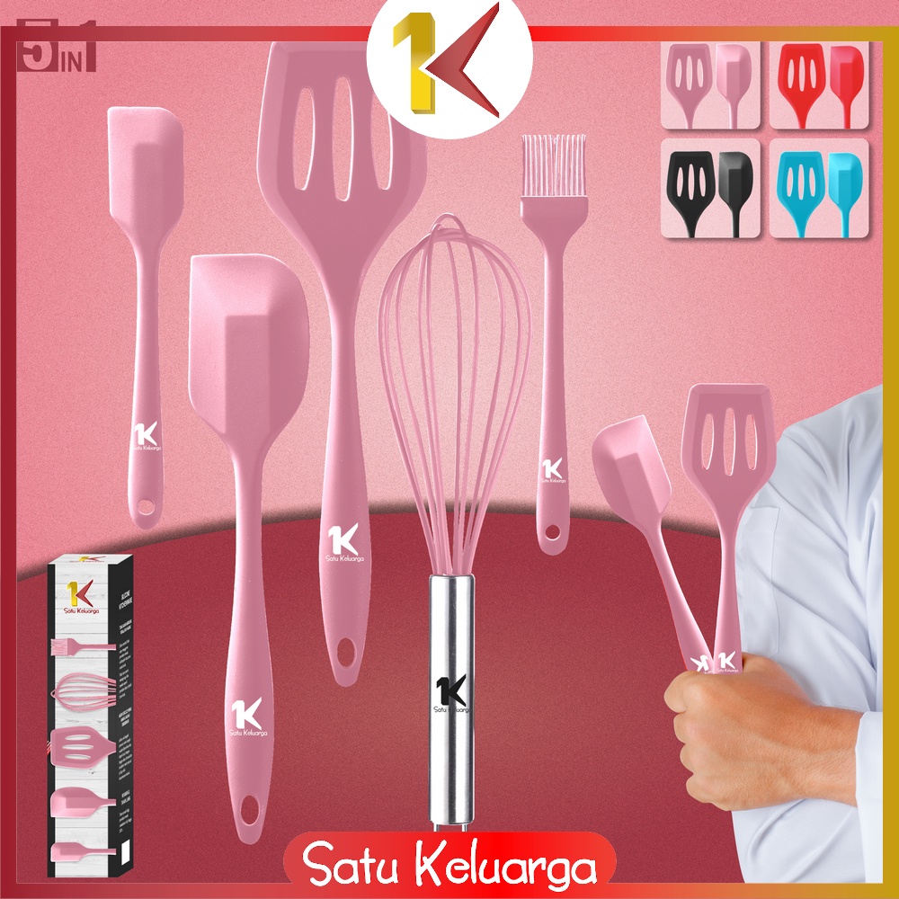 SK-C275 Sutil Silikon Set 5IN1 Silicone Kitchen Utensils Set / Peralatan Dapur Spatula Set Silikon Tahan Panas / Perlengkapan Masak