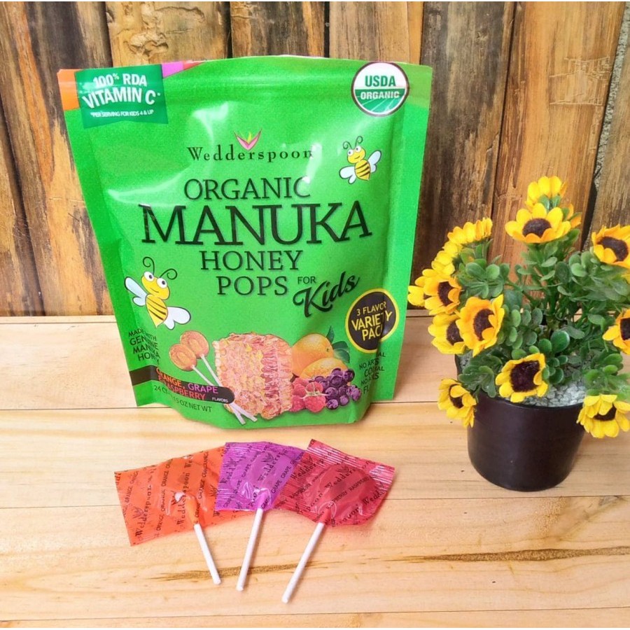 

HS Wedderspoon, Permen Loli, Organic Manuka Honey Pops, 3 Pc Pop