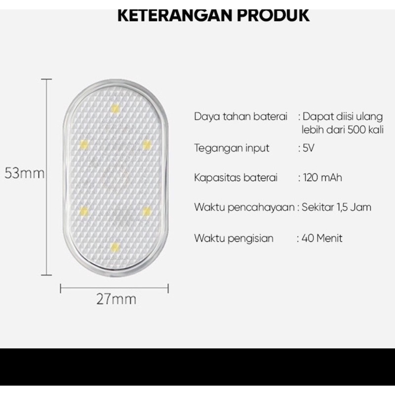 Touch ligth lampu sentuh usb 6led plafon mobil