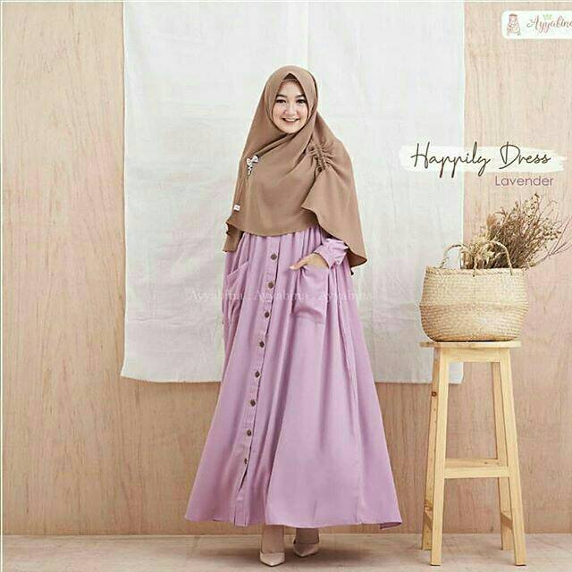 Happily Syar'i (Dress + Khimar)-DRESS MUSLIM - fashion wanita- baju wanita-baju gamis -dress - gamis