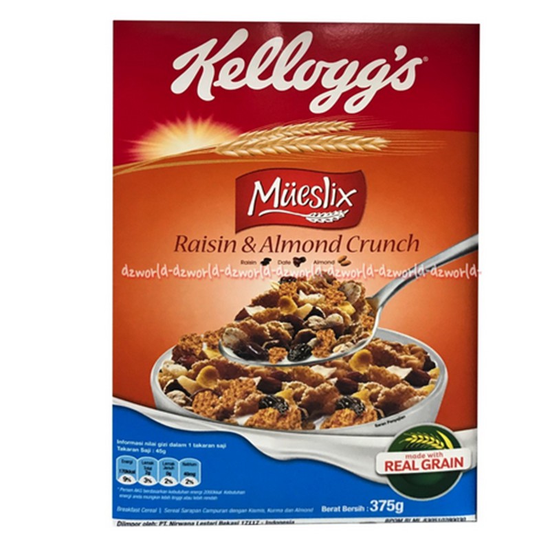 Kellogg's 355gr Mueslix Raisin And Almond Crunch Sereal Terbuat Dari Gandum Utuh Kelloggs Mueslik Cereal