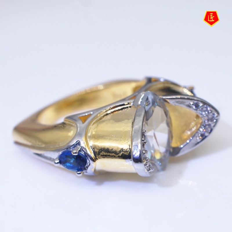[Ready Stock]Luxury Sapphire 18K Gold Color Separation Ring