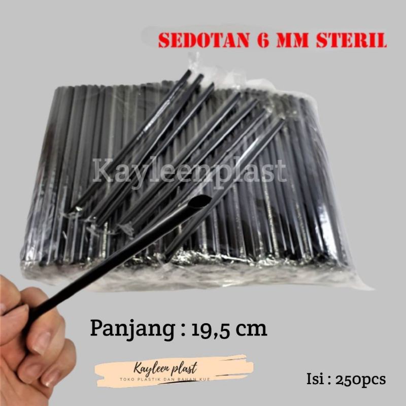 Sedotan Hitam 6MM Steril Ujung Tajam / Runcing / Lancip Bungkus Plastik @250 Pcs