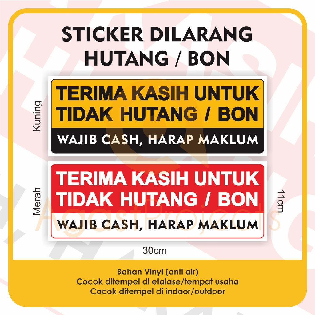 

Sticker Dilarang Hutang / Bon Stiker Anti Air
