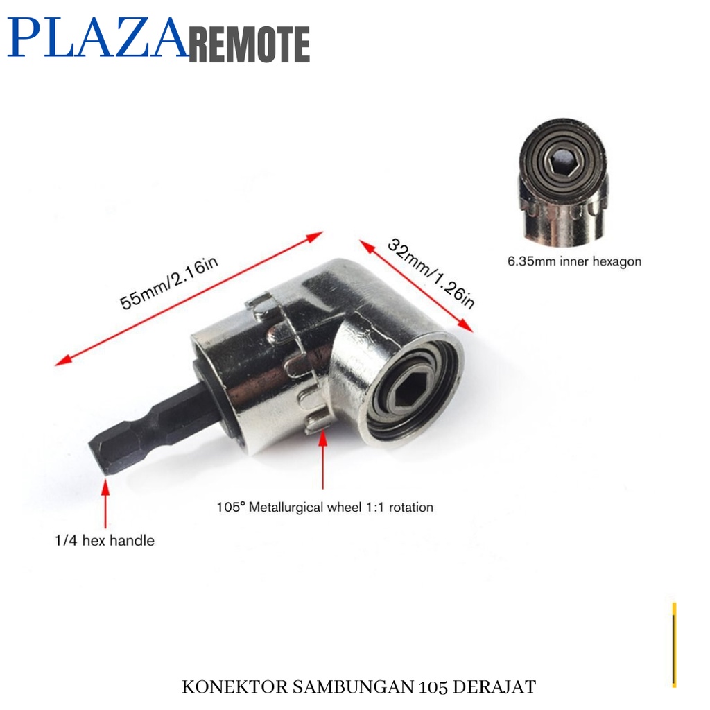 KONEKTOR SAMBUNGAN MATA BOR HEXAGONAL SHANK105 DERAJAT DRILL CHUCK